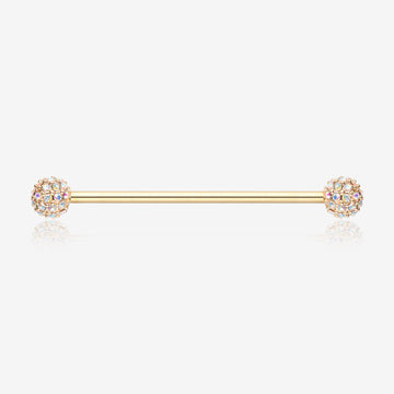 Golden Pave Sparkle Full Dome Industrial Barbell-Aurora Borealis